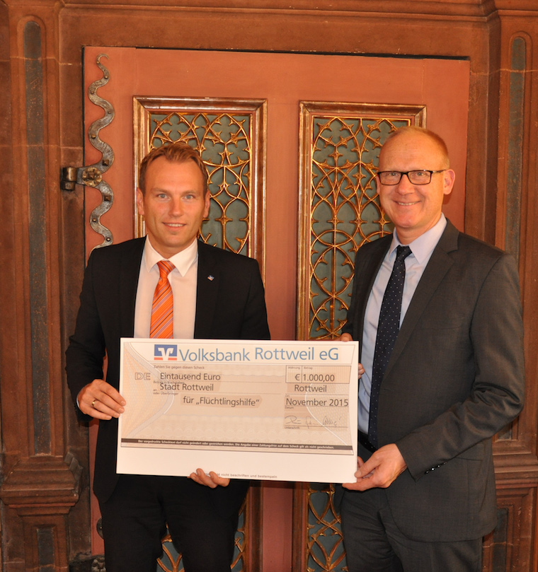 Volksbank Rottweil unterstützt Flüchtlingshilfe
